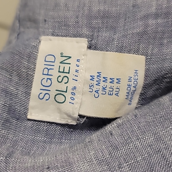 Sigrid Olsen Linen Tunic Top Women's Medium Blue Roll-Tab Sleeve High-Low Hem - Picture 9 of 10